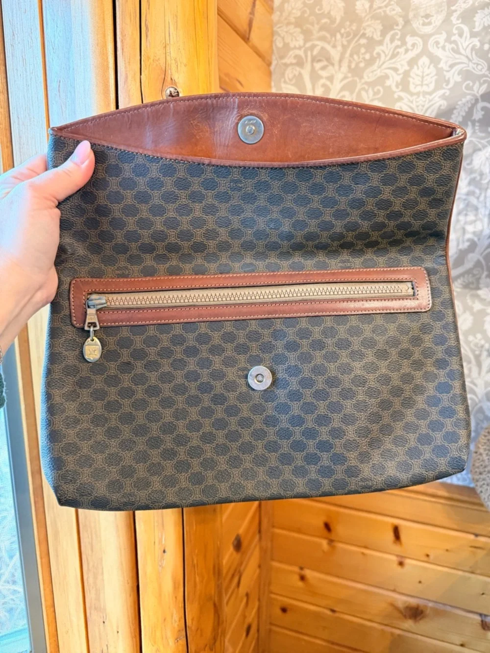Celine Macadam Vintage Foldover Clutch Leather Trim & Interior Coated Canvas EUC - Picture 3 of 12
